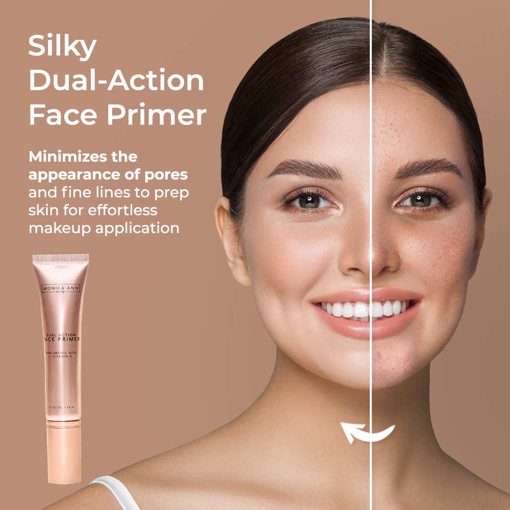 Monica Ann Beauty Dual-Action Face Primer texture swirl shows silky formula for even application.