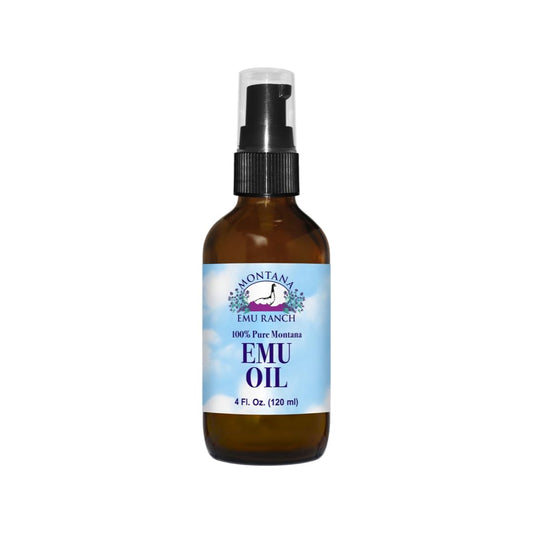Montana Emu Ranch Emu Oil bottle showing purity and hydration potential