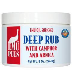 Montana Emu Ranch EMUPlus Deep Rub jar, front view, ideal for active athletes.