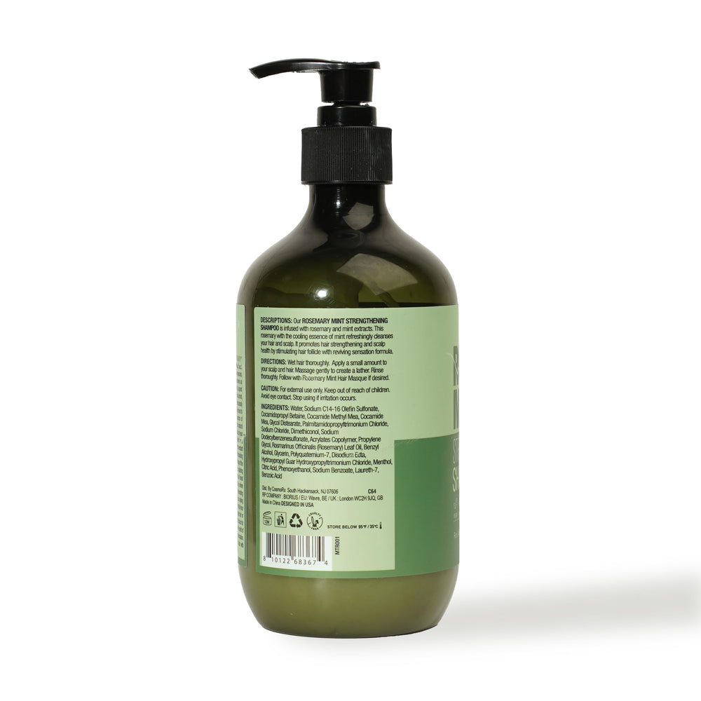 MONTANA FOREST Rosemary Mint Strengthening Shampoo label close-up noting non-GMO and cruelty-free