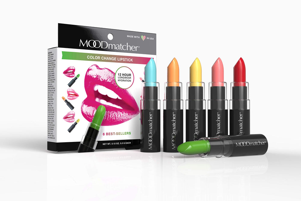MOODmatcher lip color transition demonstrates shade evolution during wear.
