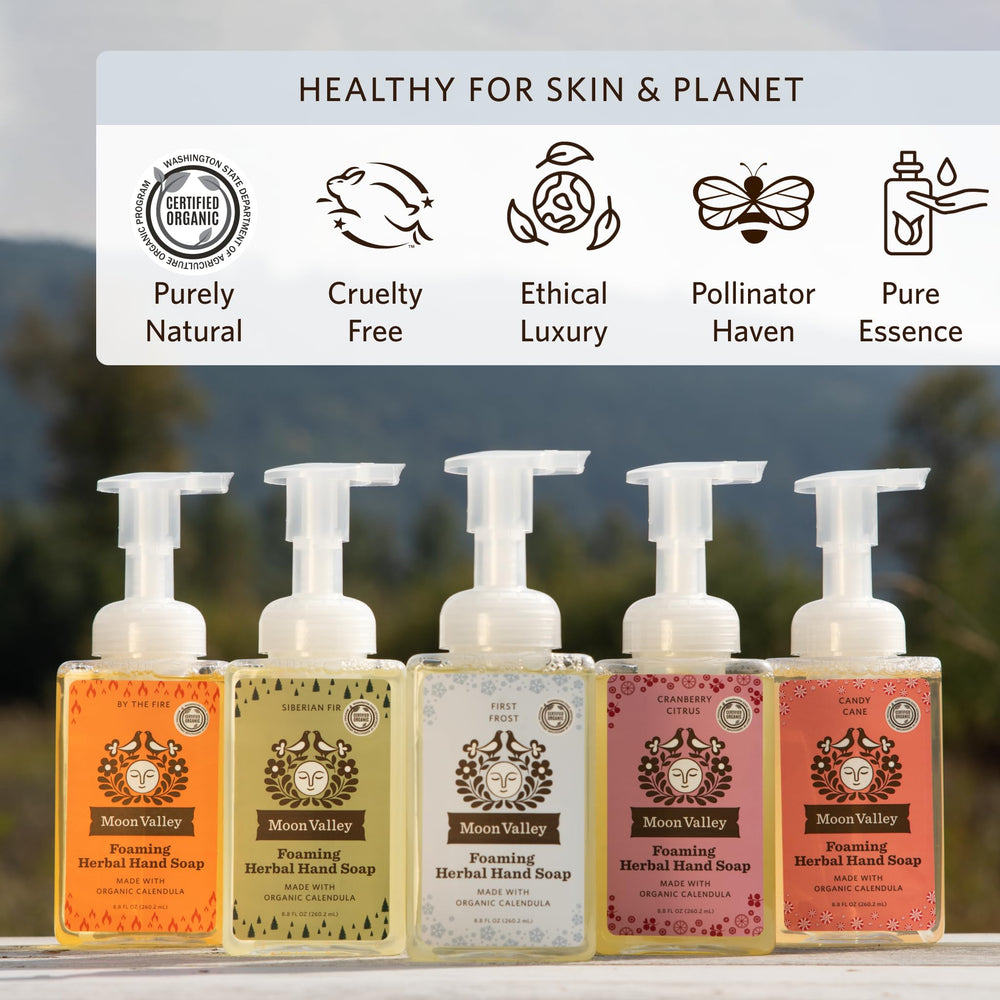Moon Valley Organics First Frost handwashing scene with soft moisturized skin.