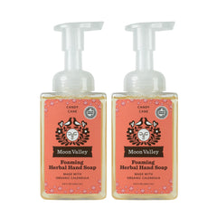 Moon Valley Organics Candy Cane foaming hand soap two-pack bottle, recyclable and gentle on skin.