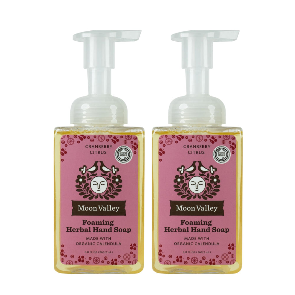 Moon Valley Organics Cranberry Citrus foaming soap bottle front for gentle cleansing