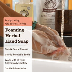 Moon Valley Organics foaming hand soap dispenser in action for quick cleansing.