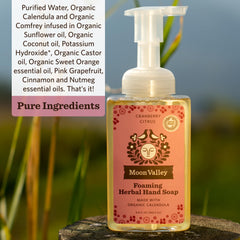 Moon Valley Organics hand soap dispensing with creamy foam that nourishes skin