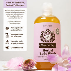 Moon Valley Organics ingredients label highlights organic, vegan, non-GMO components.
