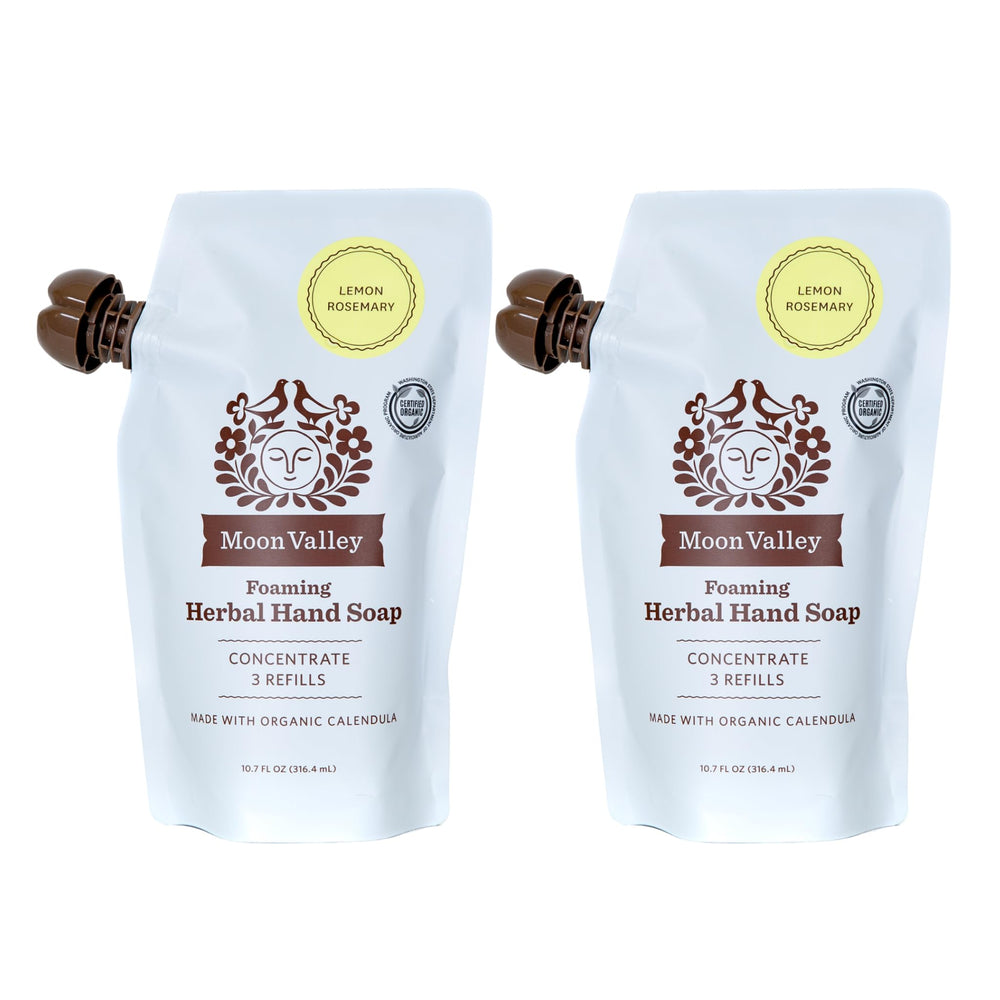 Moon Valley Organics lemon rosemary refill pouch two-pack for foaming hand soap