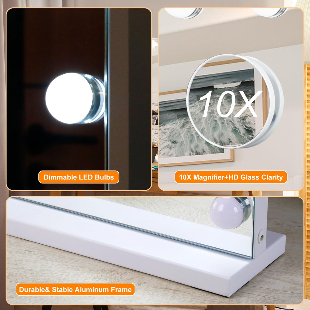 Moonee vanity mirror features a detachable 10x magnifier for precise liner and lash work.