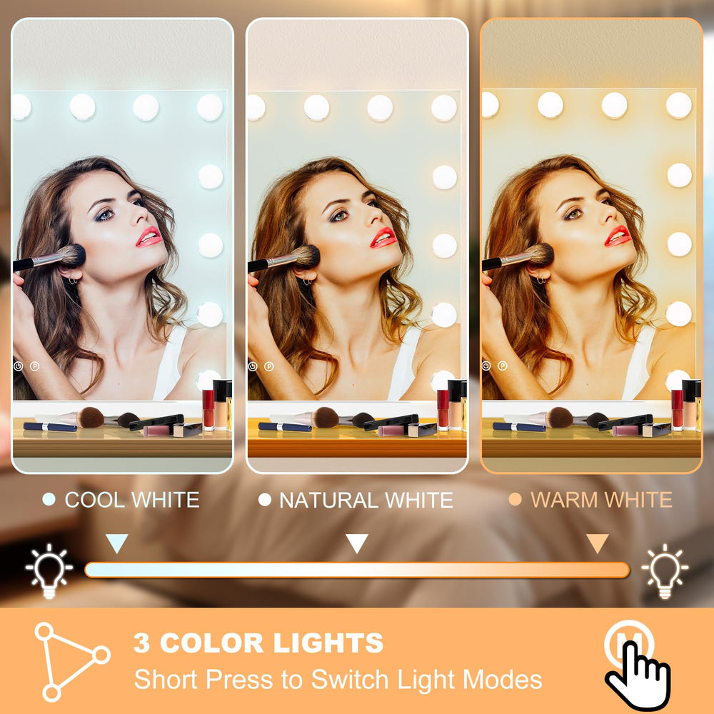 Moonee vanity mirror offers three color settings to match time of day and mood.