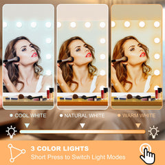 Moonee vanity mirror offers three color settings to match time of day and mood.