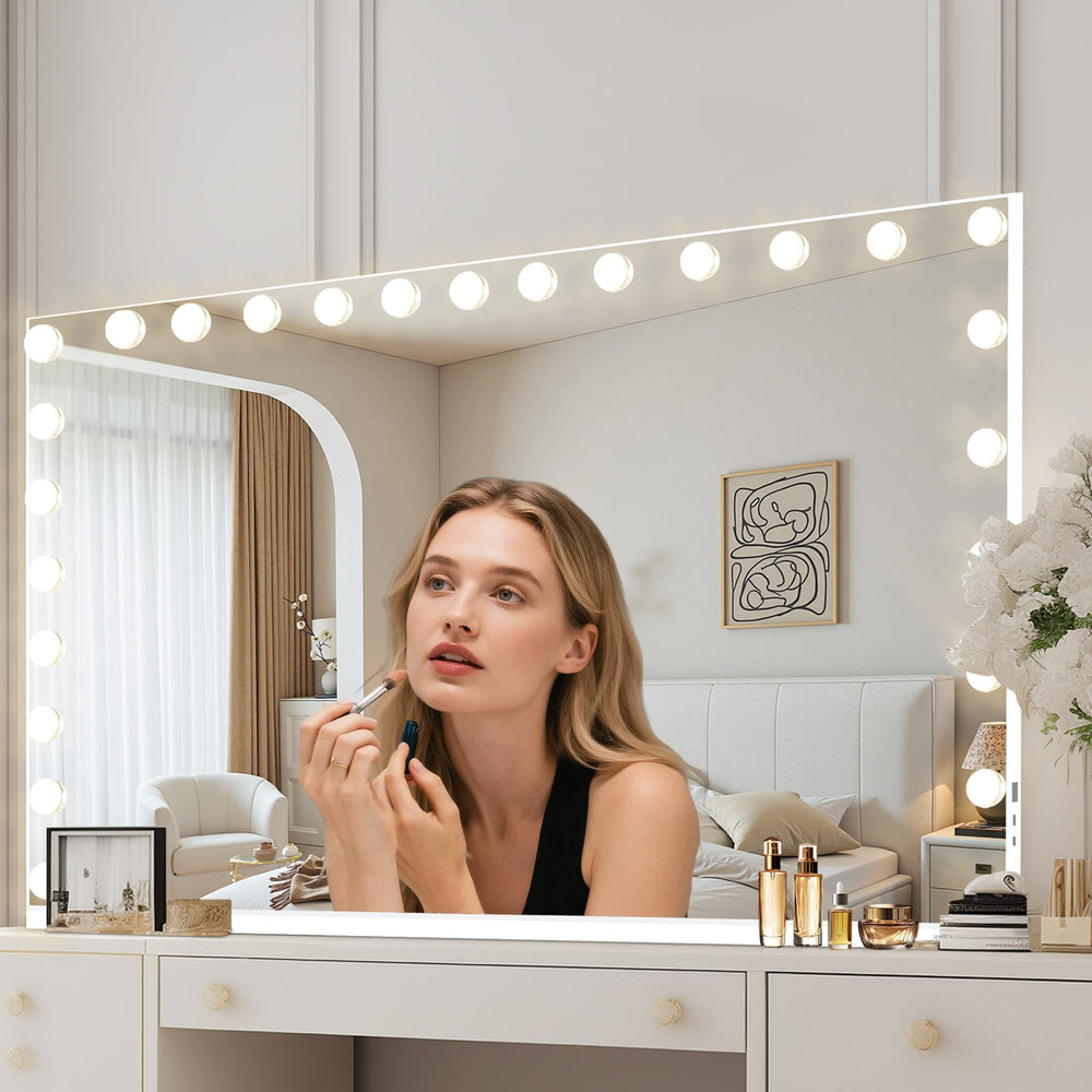Moonee vanity mirror supports tabletop or wall mounting for flexible installation.