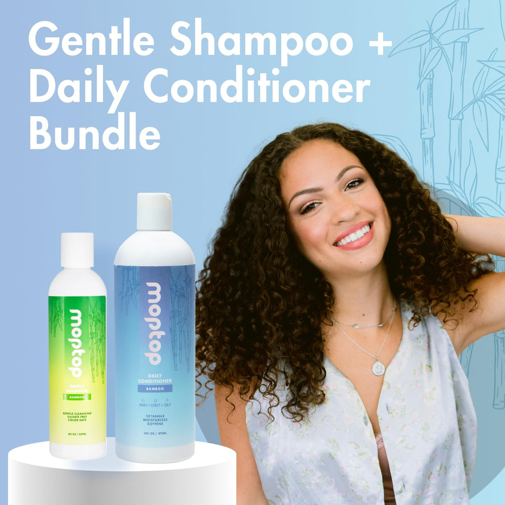 MopTop color-treated hair safe bottle shows color protection during washing