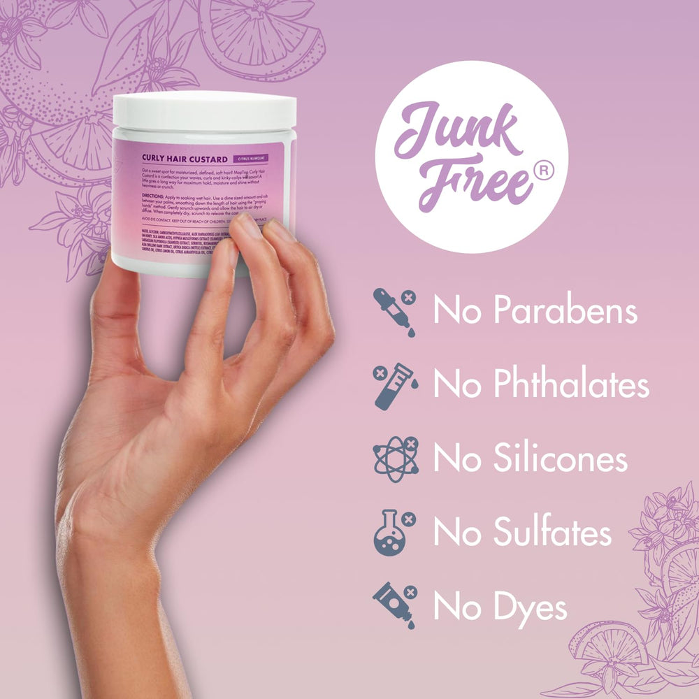 MopTop Curly Hair Gel Custard soft-shine finish enhances healthy-looking curls.