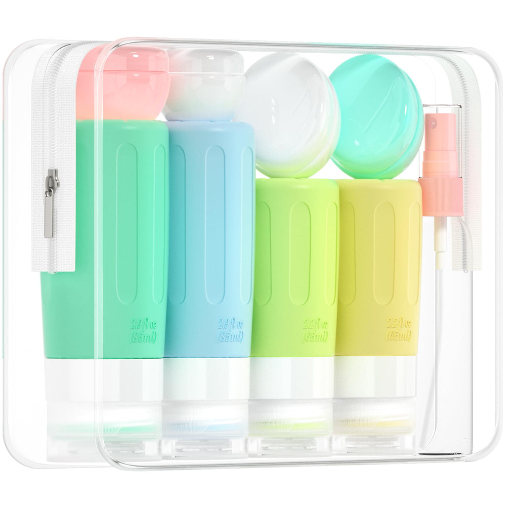 Morfone 16-pack travel bottles case view showing organized TSA-friendly containers