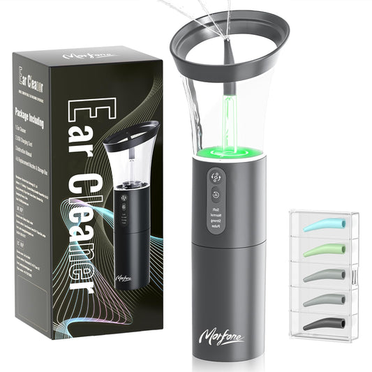 Morfone electric ear cleaning kit nozzle close-up for gentle irrigation at home.