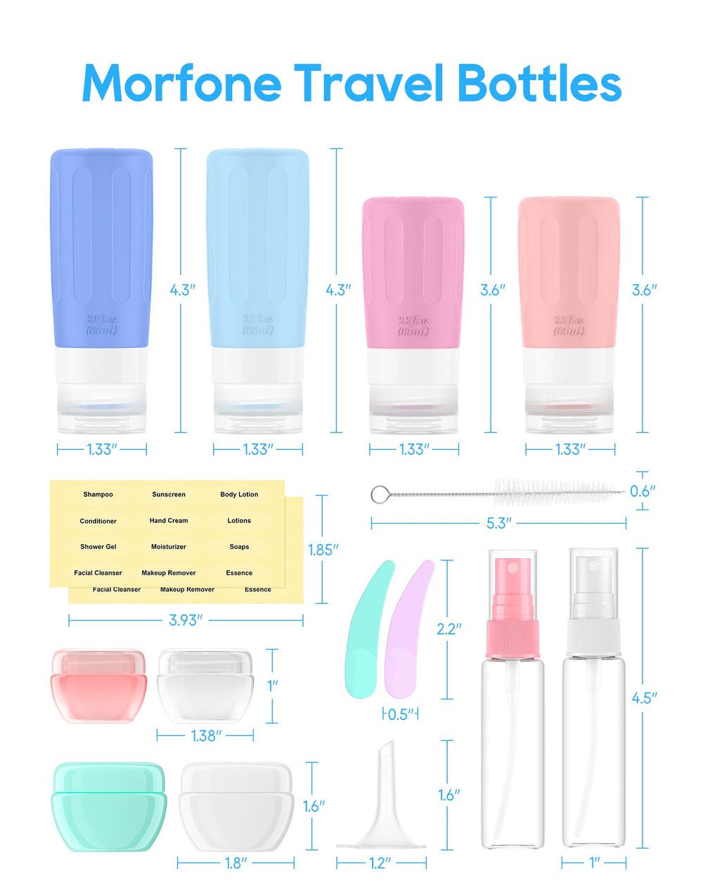 Morfone included brush and label aid quick organization of products.