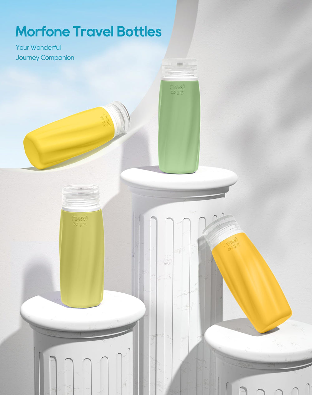 Morfone silicone travel bottles made of safe, squeezable material