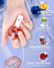 MORGLES rose cuticle oil bottle nourishes and softens cuticles.