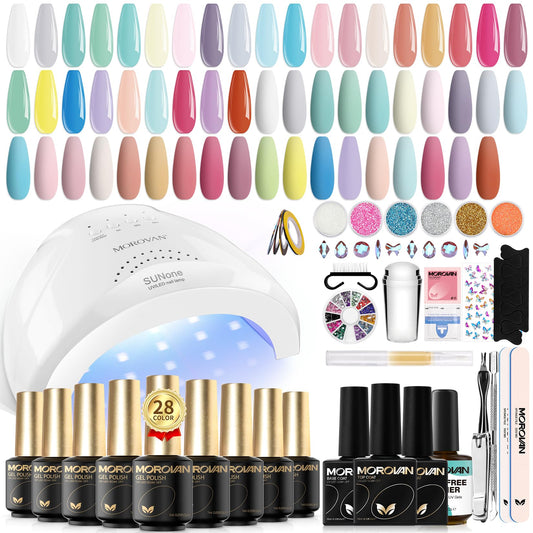 Morovan 28-color gel nail polish set displayed for versatile at-home manicures