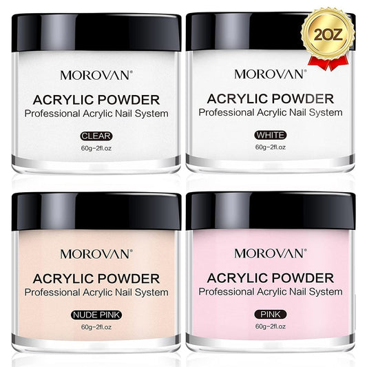 Morovan acrylic nail powder set with four color swatches for versatile nail design.