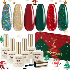 Morovan Christmas gel nail polish green swatch for festive nails.