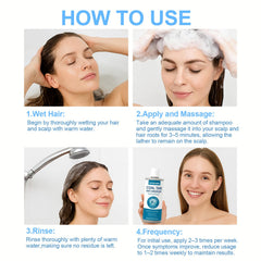 Morovan shampoo rinse image with water washing away buildup.