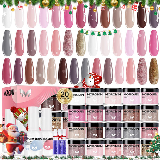 Morovan dip powder kit with 20-color palette for versatile at-home manicures.