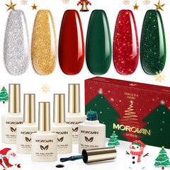 Morovan gel nail polish set red sparkle for festive nails and long-lasting shine