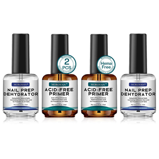 Morovan nail prep dehydrator bottle for strong adhesion and oil removal.