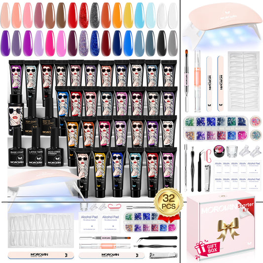 Morovan Poly Gel Nail Kit with 32-color palette for versatile at-home nails