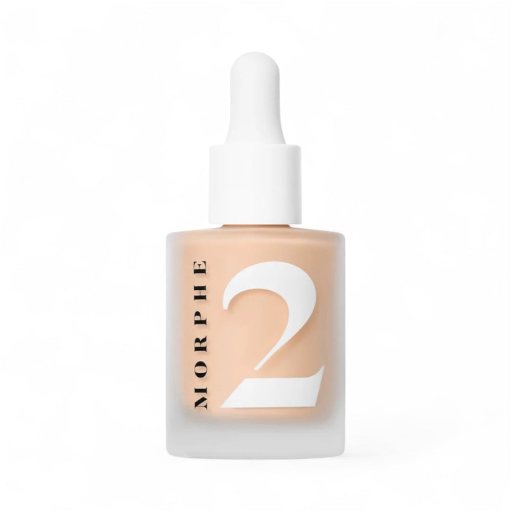 Morphe 2 Hint Hint Skin Tint Hint of Pecan bottle showing lightweight coverage for a natural glow