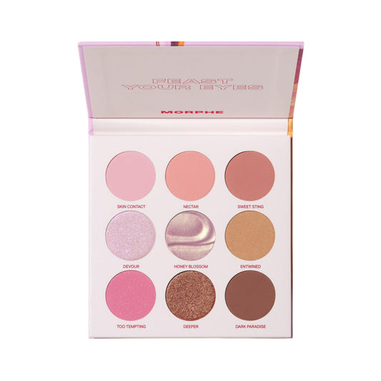 Morphe Forbidden Honey palette—foil finish for high-impact shine on lids.