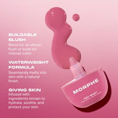Morphe Hot Shot Blush Drops bottle highlights niacinamide and antioxidants.