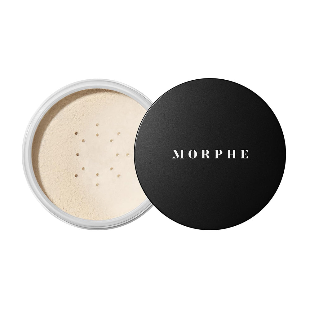 Morphe Jumbo Bake and Set translucent powder packaging close-up for a lightweight, natural finish.