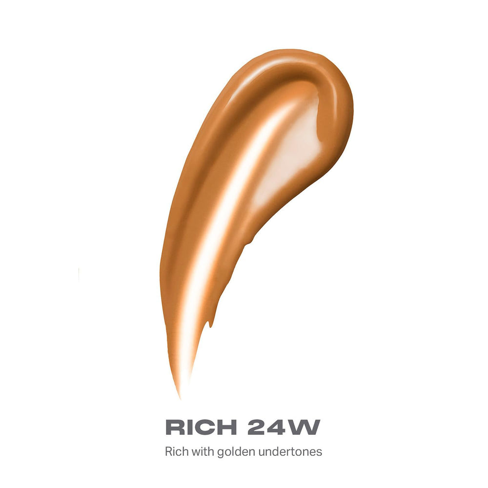 Morphe Lightform Dewy Foundation 24W skin swatch demonstrates buildable medium coverage
