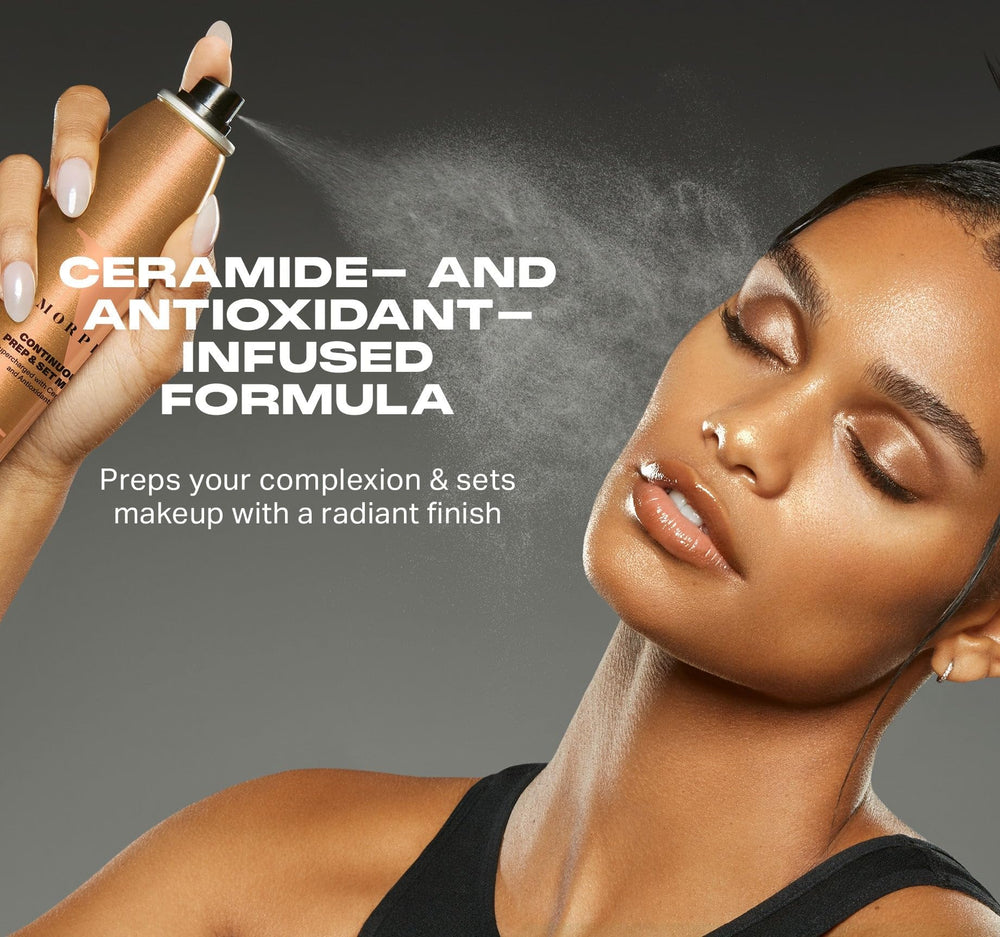 MORPHE spray mist dispensing for precise makeup setting and fusion