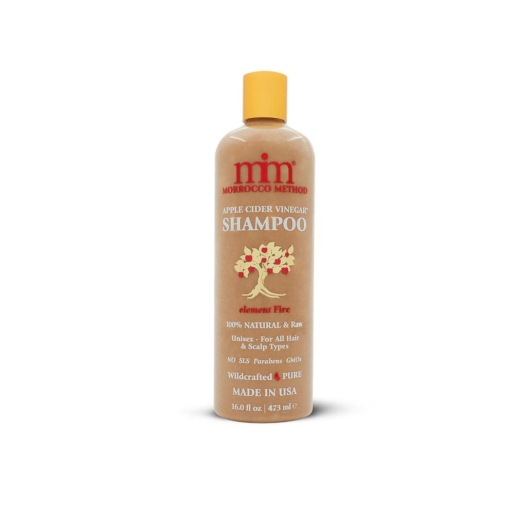 Morrocco Method Int'l Apple Cider Vinegar Shampoo bottle front view, clarifying for scalp.