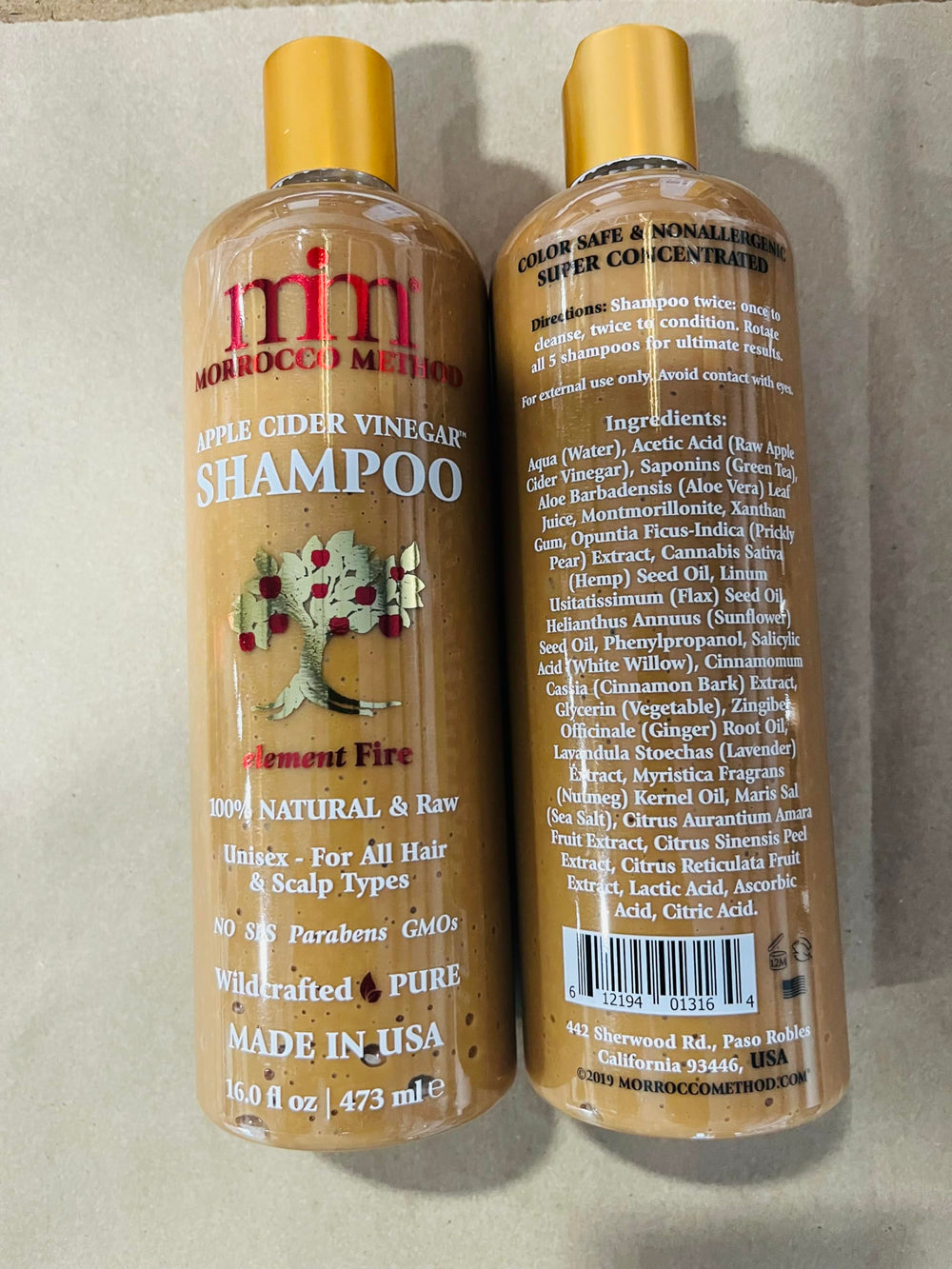 Morrocco Method Int'l Apple Cider Vinegar Shampoo packaging shows USA-made raw formula.
