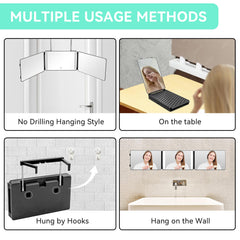 Moruedtu mirror with adjustable stand and mounting hooks