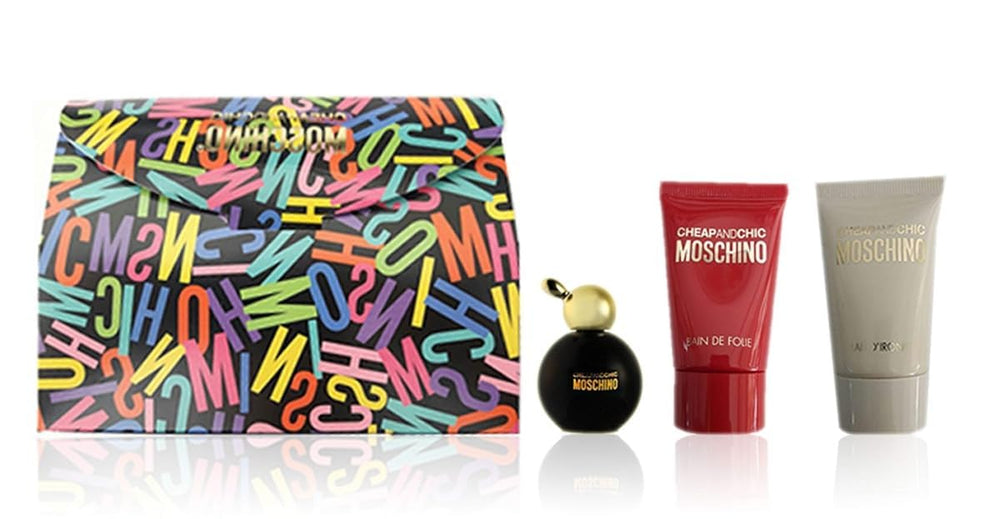 Moschino Cheap and Chic mini splash trio bottle, compact packaging for travel use.