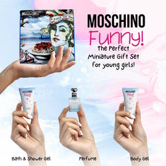 Moschino Funny mini bath gel – gentle cleansing that leaves skin softly scented.