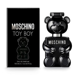 Moschino Toy Boy bottle-front view with bold black glass for a modern masculine statement.