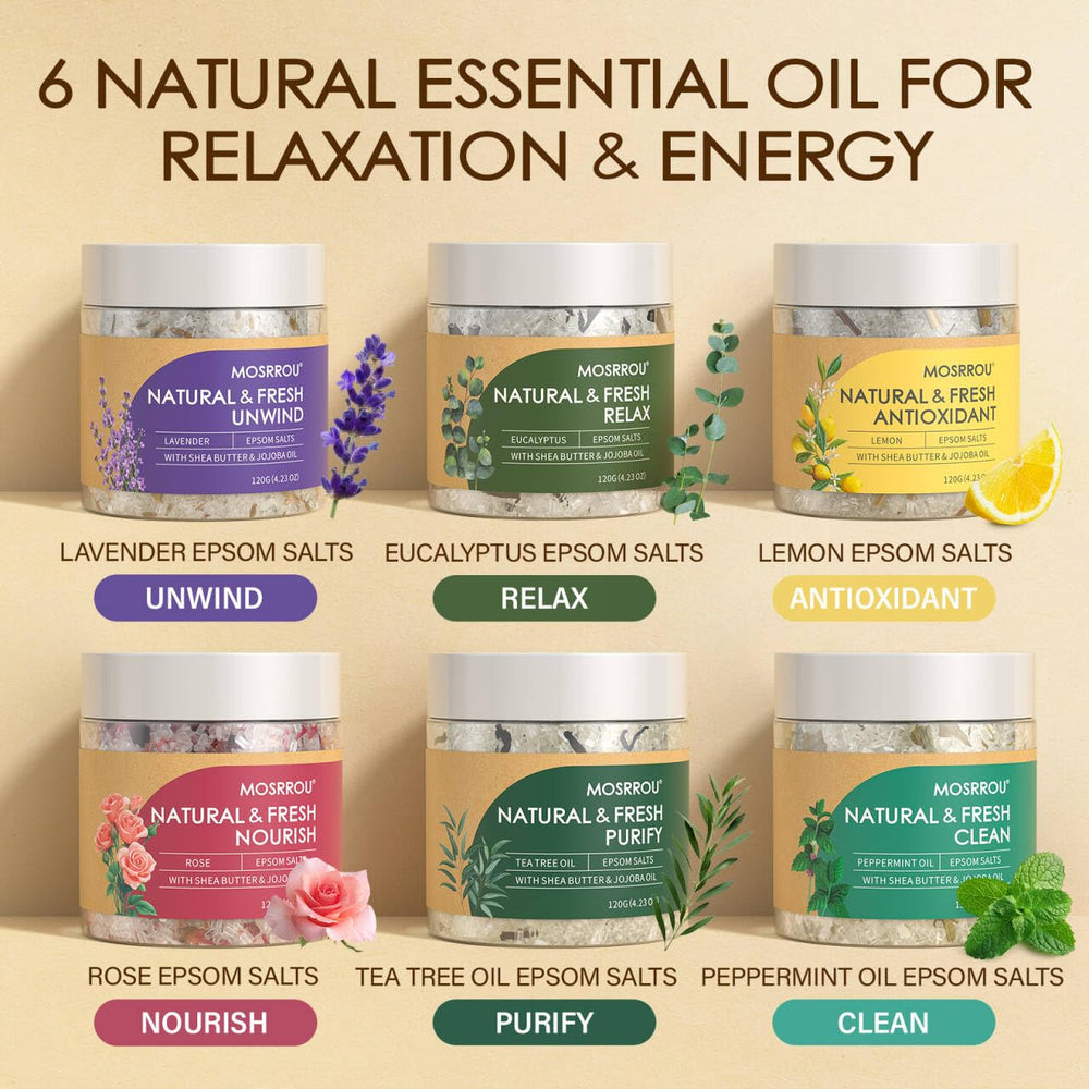 MOSRROU essential oils lineup with Lavender and Eucalyptus for mood variety