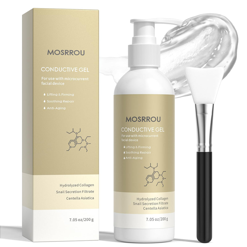 MOSRROU microcurrent gel enhances face conductivity for smoother device glide.
