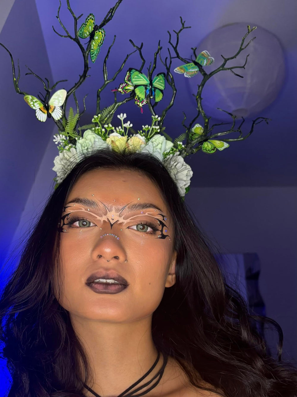 MOSTORY floral forest crown with leaves and butterflies for fairy-tale cosplay.