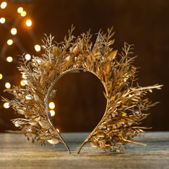 MOSTORY gold floral headpiece adds royal flair to festival outfits.
