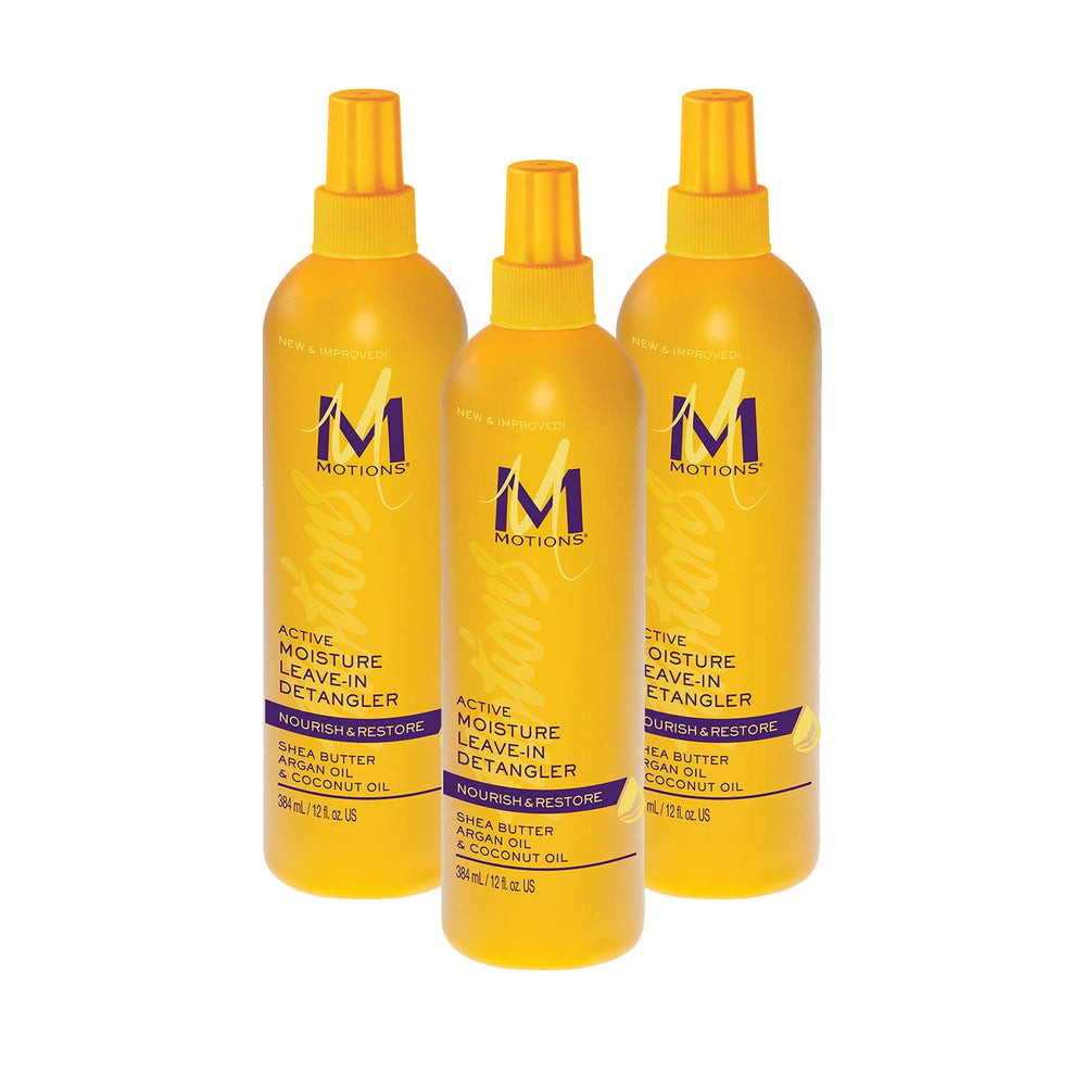 Motions Active Moisture Leave-In Detangler bottle front view for detangling and nourishment.