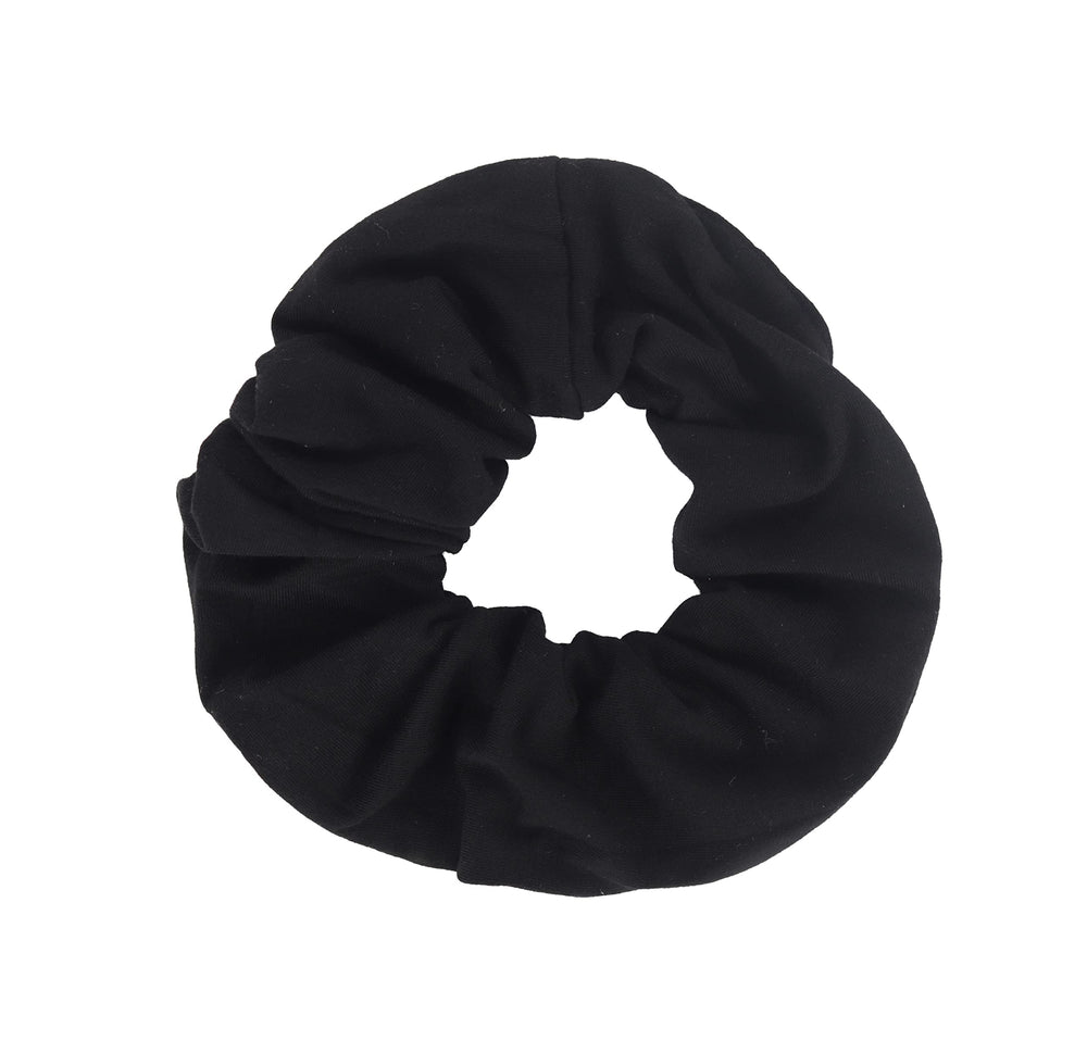 Motique Accessories Jumbo Cotton Scrunchie Black closeup shows soft cotton with gentle hold.