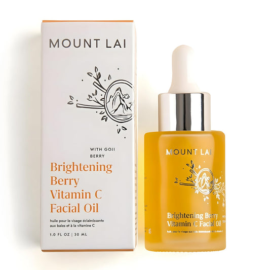 Mount Lai Vitamin C facial oil bottle with goji berry for radiant skin.